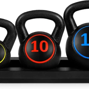 3-Piece Kettlebell Set with Storage Rack,