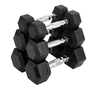 Hex Dumbbells Set with Dumbbell Rack, Rubber Coated for Weightlifting