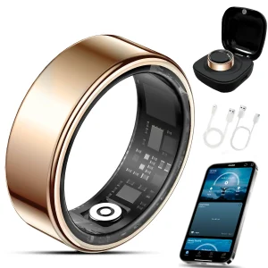 Casatelier Gilded Luxury Smart Ring: Tracks SpO2, Heart Rate & Sleep, 24/7 Monitoring,